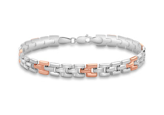 9ct 2-Coloured Gold Brick Link Bracelet