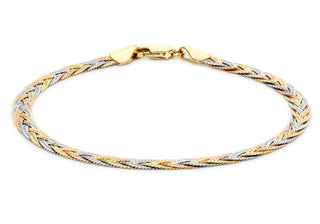 9K 3 Colour Woven Herringbone Bracelet 7"