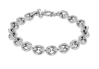 9ct White Gold Round Links Belcher Bracelet