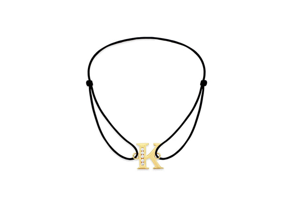 9K Yellow Gold Cubic Zirconia 'K' Initial Cord Bracelet