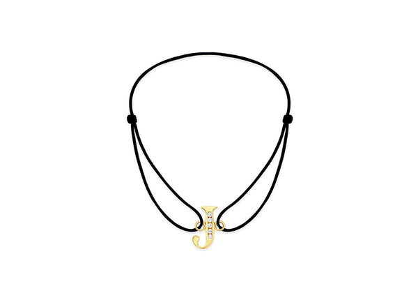 9K Yellow Gold Cubic Zirconia 'J' Initial Cord Bracelet