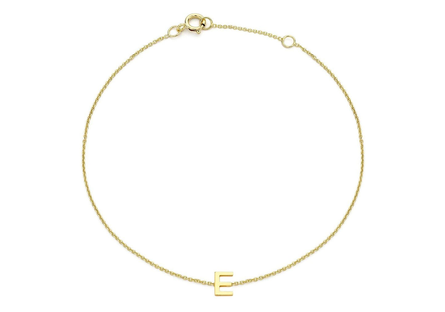 9ct Yellow Gold Initial 'E' Adjustable Bracelet