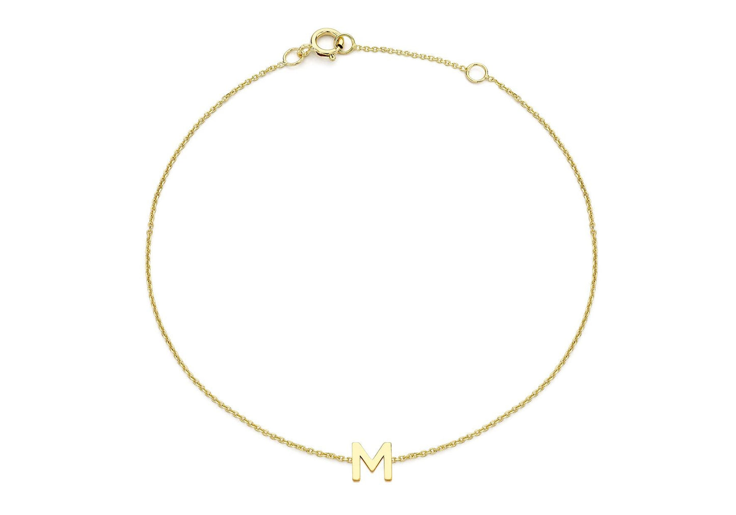 9ct Yellow Gold Initial 'M' Adjustable Bracelet
