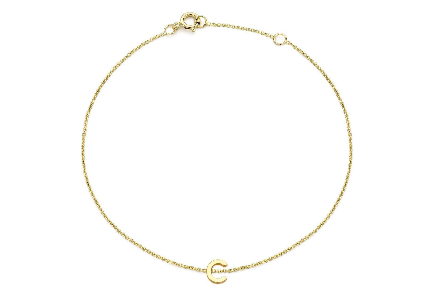 9ct Yellow Gold Initial 'C' Adjustable Bracelet