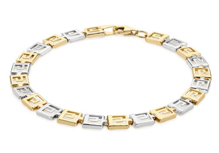 9K Yellow and White Gold Greek Key Bracelet