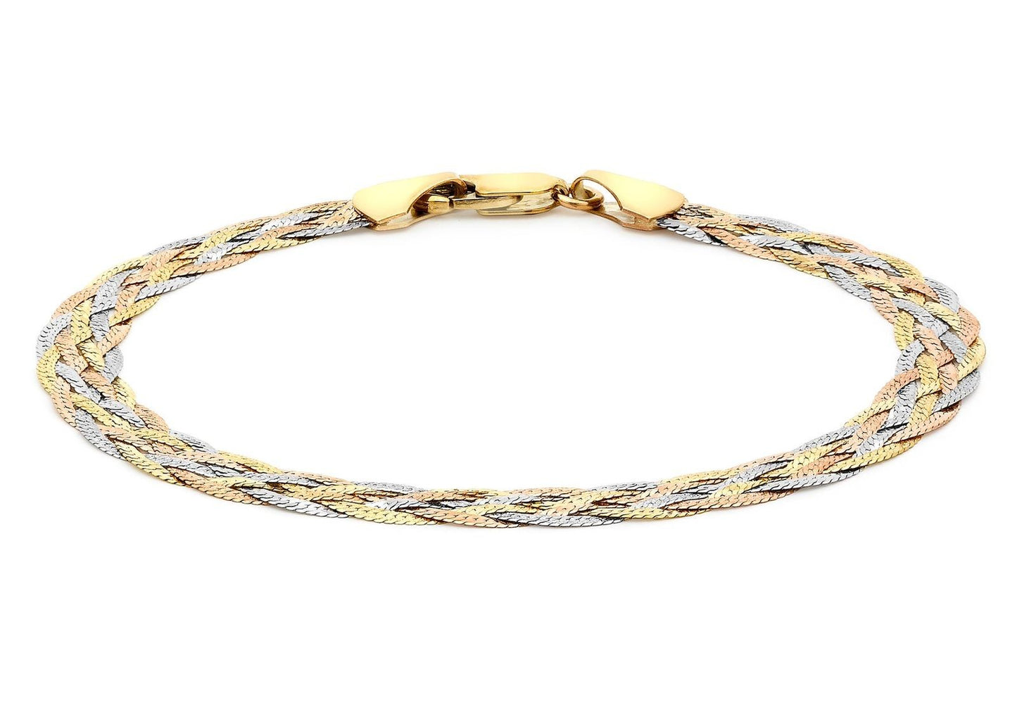 9K 3 Colored Gold 6-Plait Herringbone Bracelet