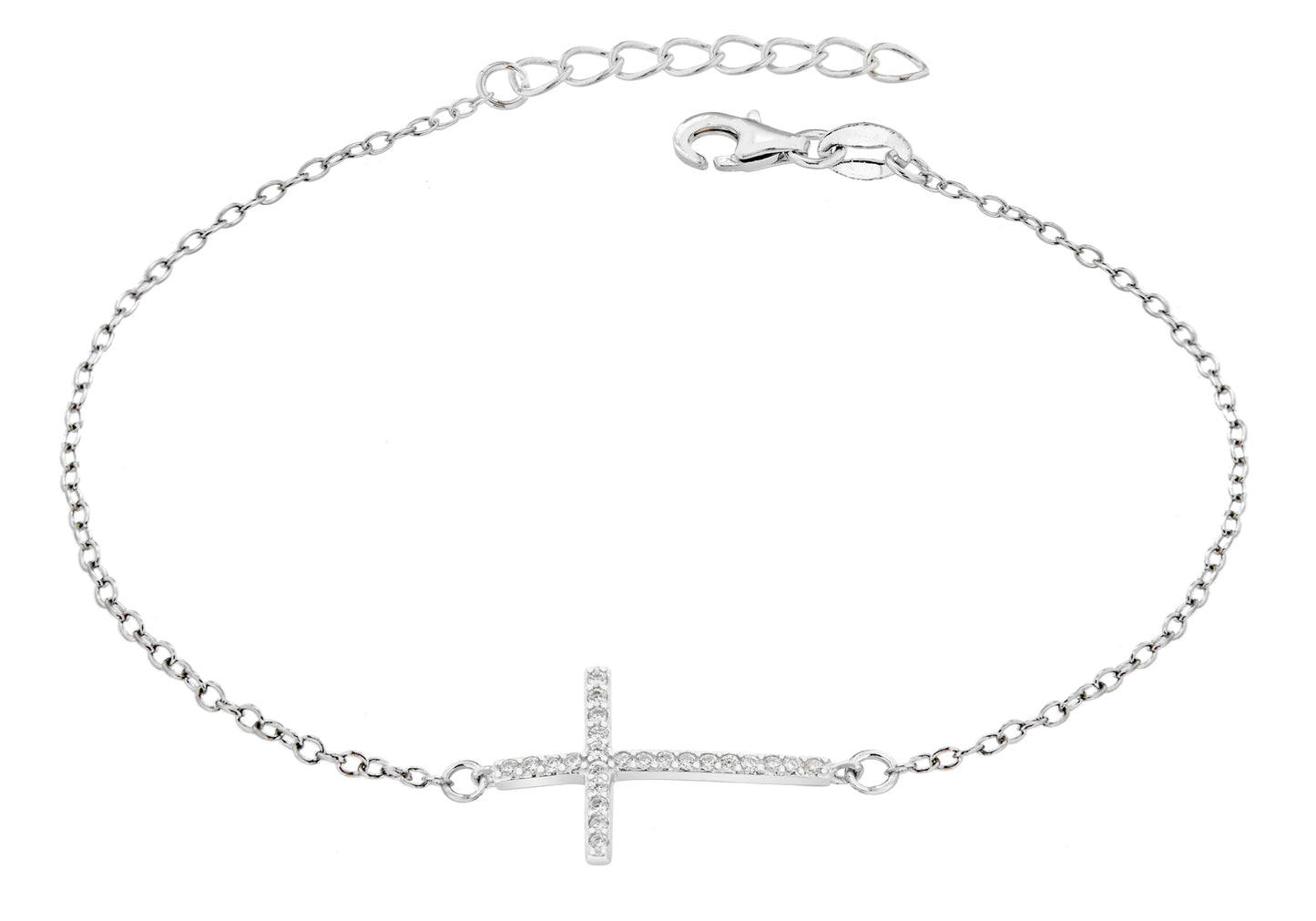 Sterling Silver Cross Bracelet set with Cubic Zirconia's