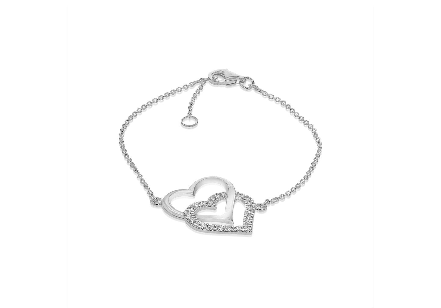 Sterling Silver Interlocked Cubic Zirconia Heart Bracelet