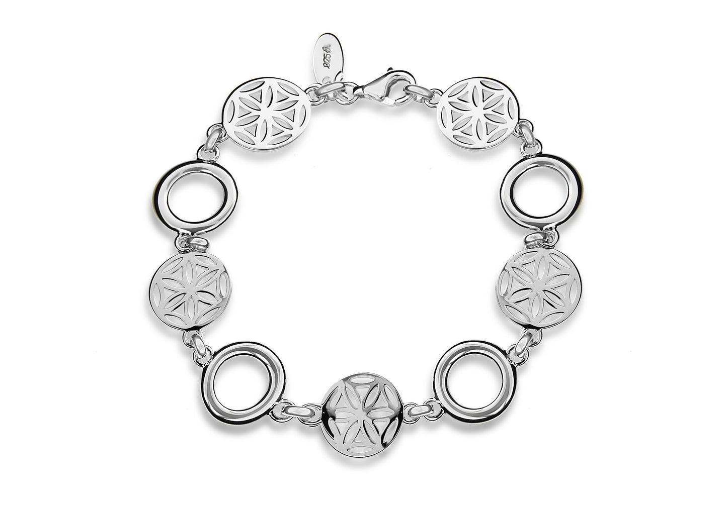 Sterling Silver Daisy and Circle link bracelet