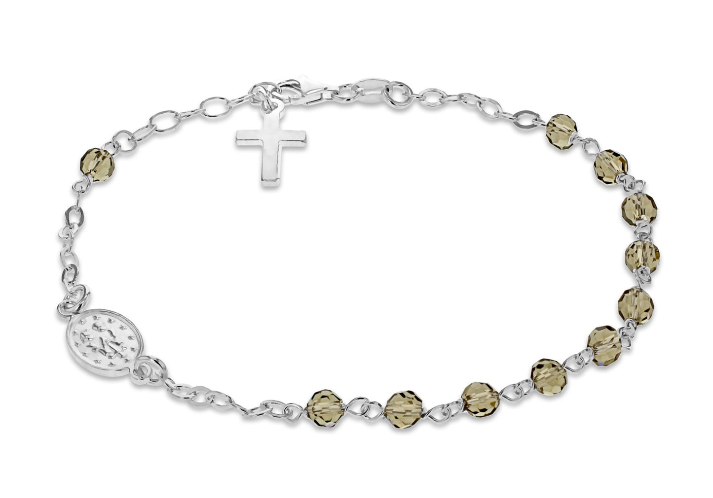 Sterling Silver Smokey Rosary Bead Bracelet