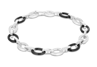 Sterling Silver Cubic Zirconia and Black Ceramic Bracelet