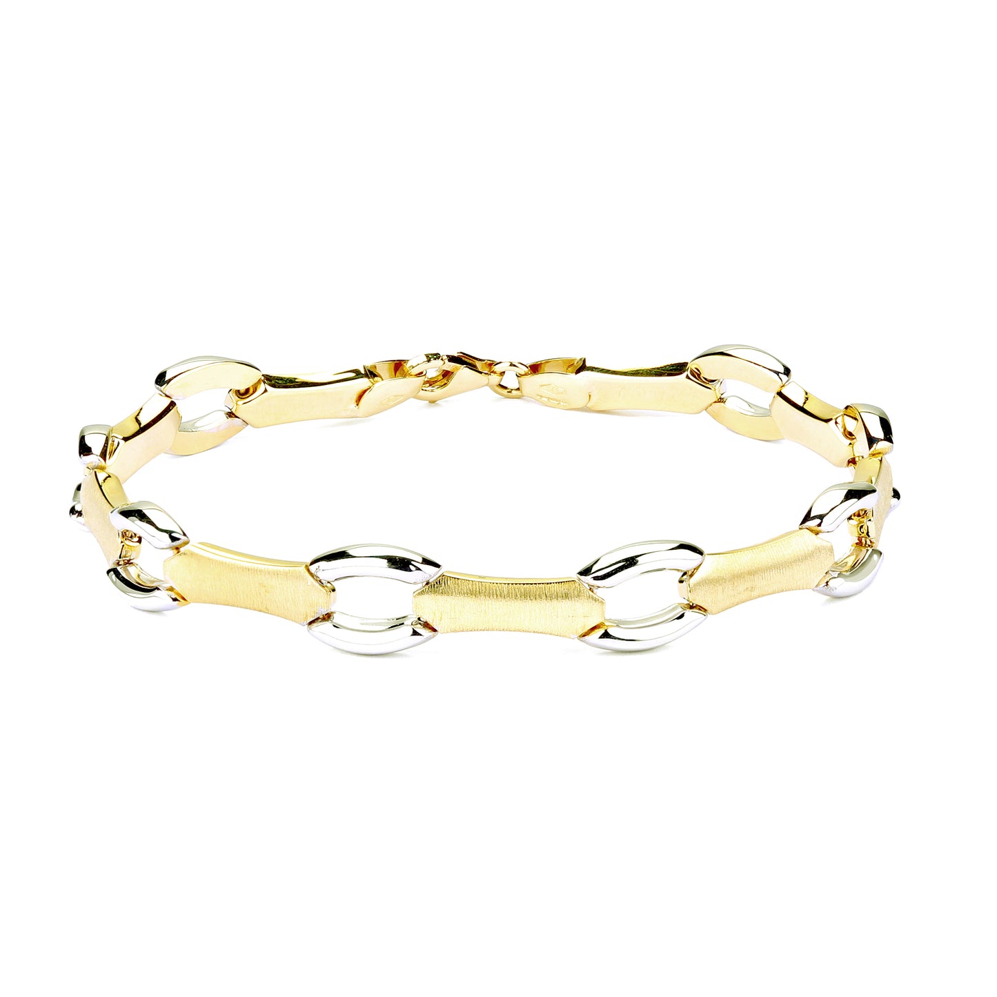 9ct 2-Coloured Gold Bar Link Fancy Bracelet