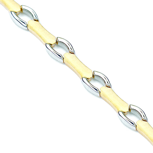 9ct 2-Coloured Gold Bar Link Fancy Bracelet