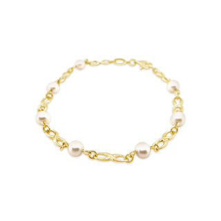 9ct Yellow Gold Pearl Figure of 8 Bracelet