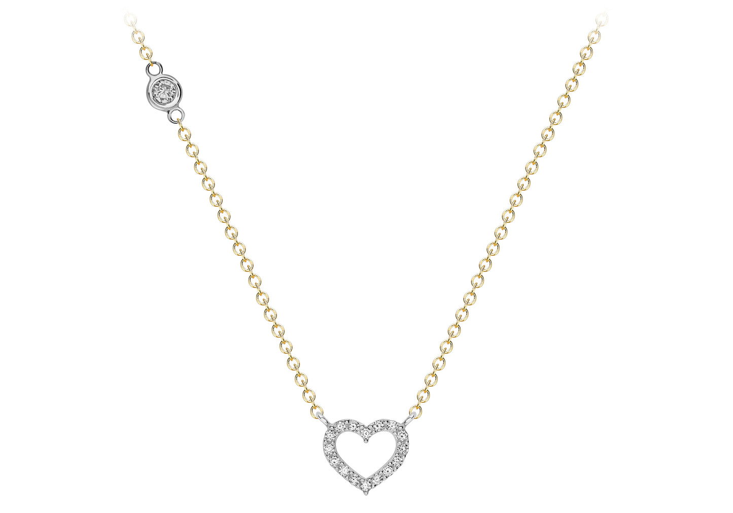 9ct 2-Coloured Gold Open Heart CZ Necklace 18"