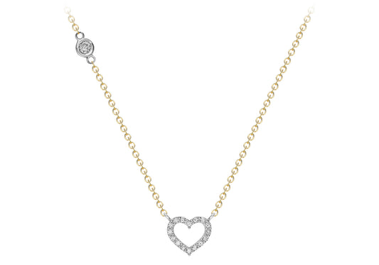 9K 2-Coloured Gold Open Heart CZ Necklace 18"