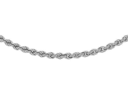 9K White Gold 2mm Hollow Rope Chain 20"