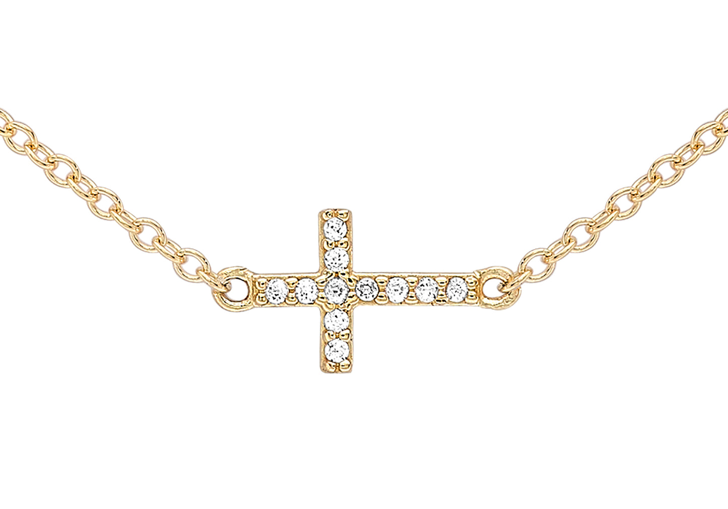 9ct Yellow Gold CZ Triple Cross Necklace 16"