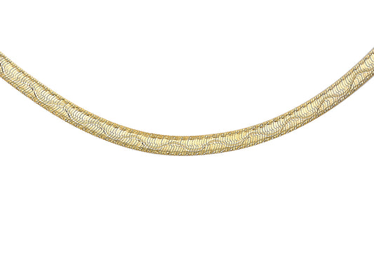 9ct Yellow Gold D/C Wave Herringbone Necklace 16"