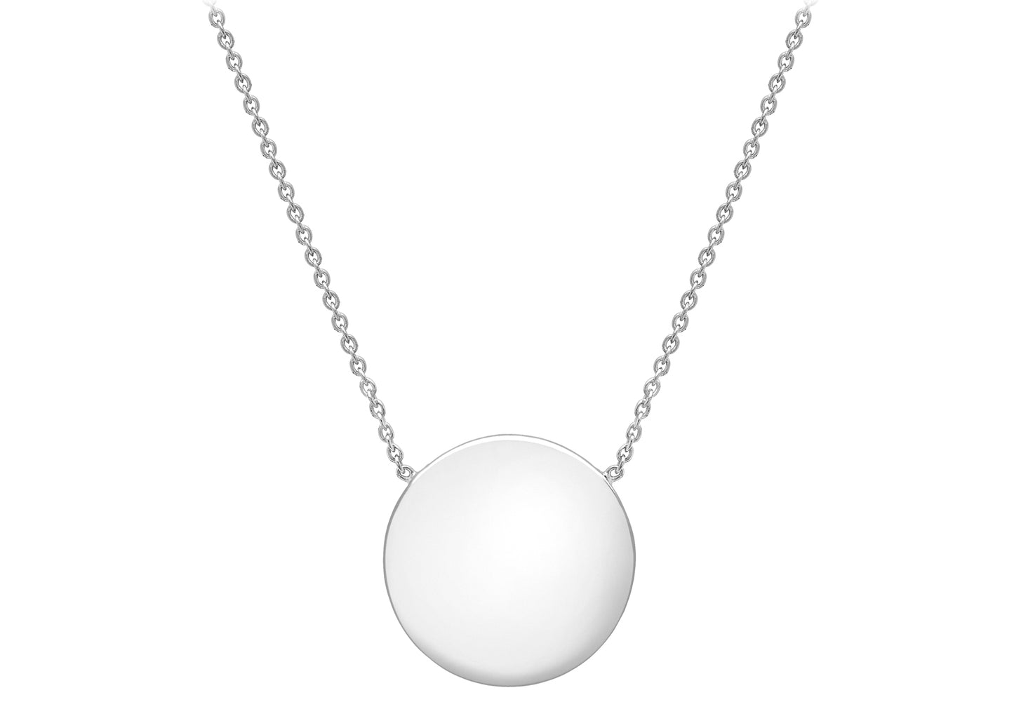 9K White Gold 15mm Disc Necklace 16" - 17"