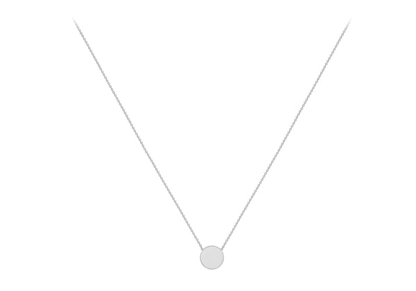 9K White Gold 10mm Disc Adjustable Necklace /16"-17"