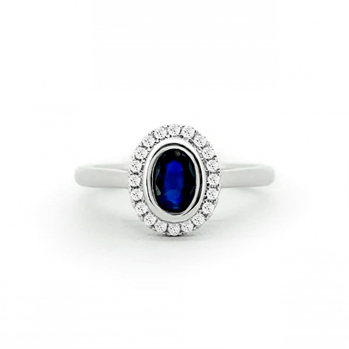 9ct White Gold Blue Sapphire and Diamond Ring