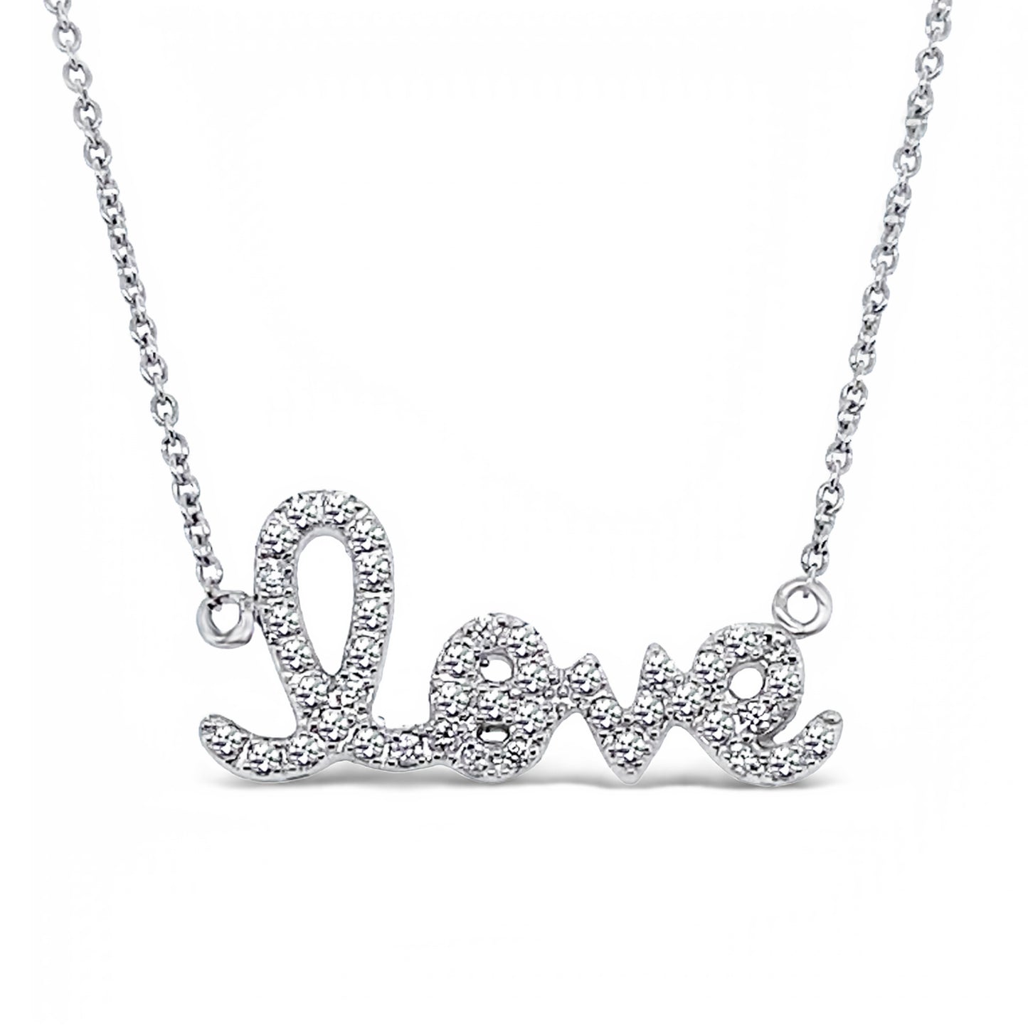 18ct White Gold Diamond 'Love' Necklace