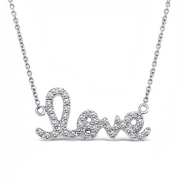 18K White Gold Diamond 'Love' Necklace