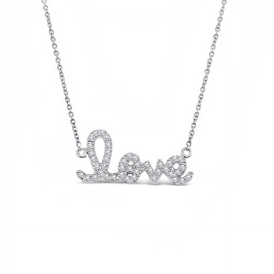 18ct White Gold Diamond 'Love' Necklace
