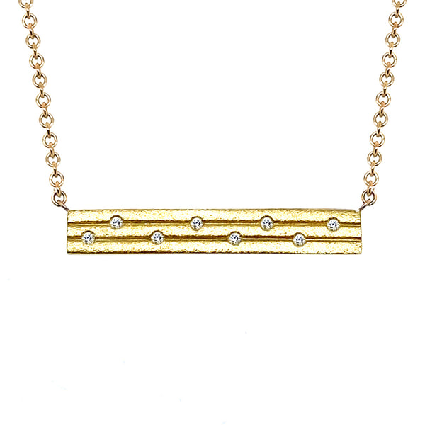 9K Yellow Gold Diamond Set Satin Bar Necklace