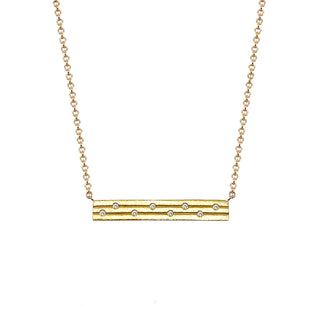 9ct Yellow Gold Diamond Set Satin Bar Necklace