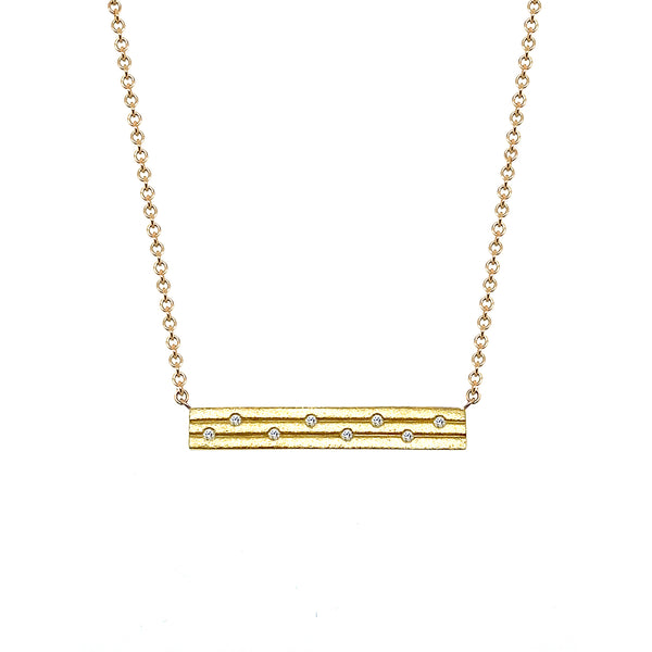 9K Yellow Gold Diamond Set Satin Bar Necklace