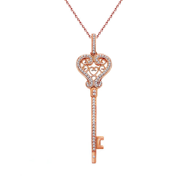 18K Rose Gold Diamond Key Necklace
